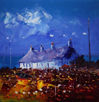 Boat in an autumn garden Chleit Kintyre 12x12